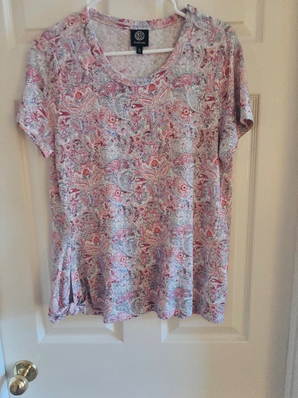 Democracy Large T in pastel pinks and blues